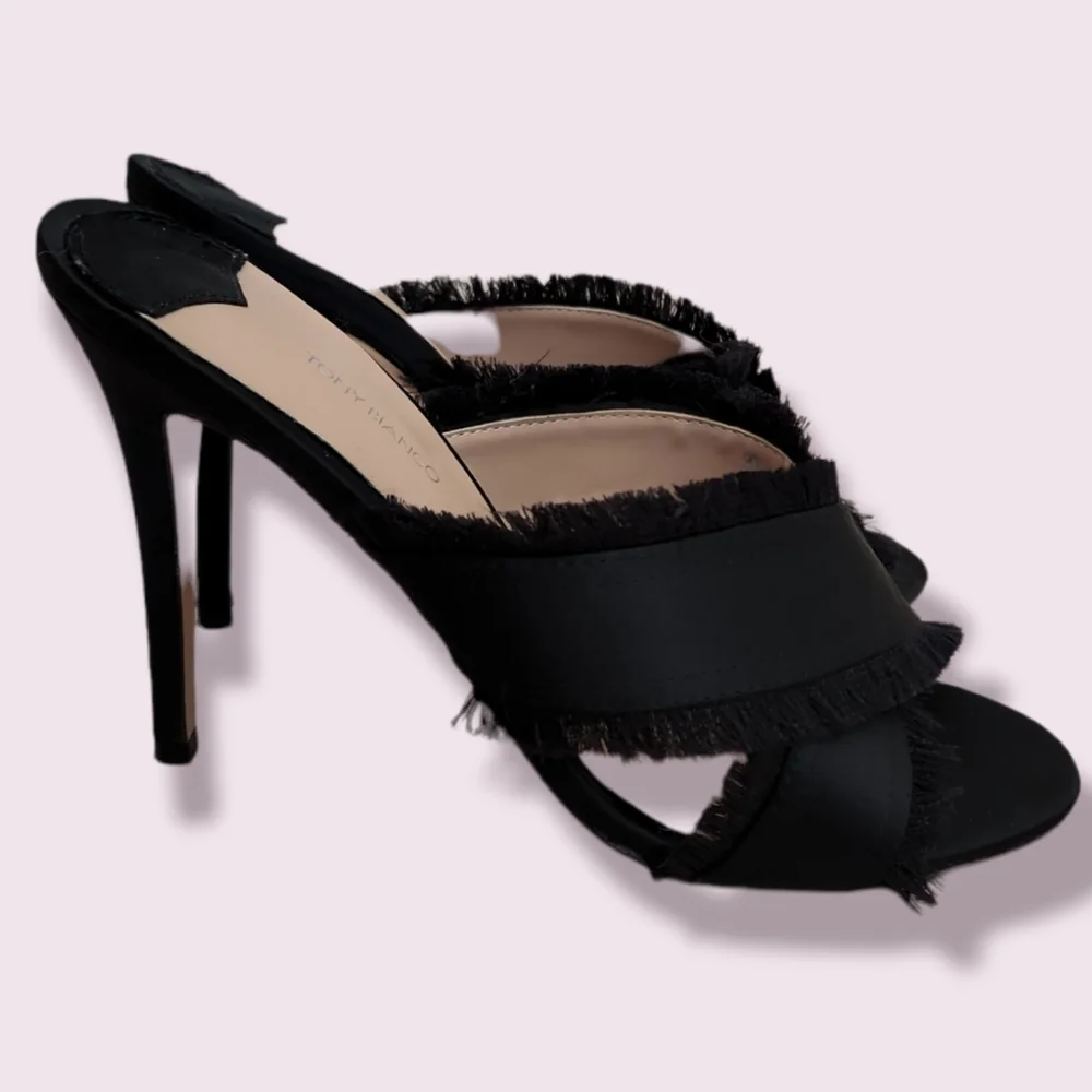 Tony Bianco Black Cross Strap Ribbon Heels - Picture 1 of 7